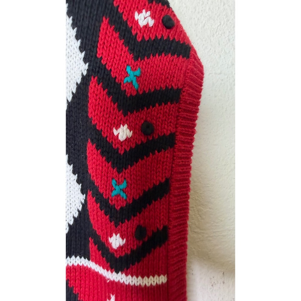 Vintage Koret Sweater Vest Women L Red Cottagecore Argyle Novelty Knit Button - Picture 9 of 14